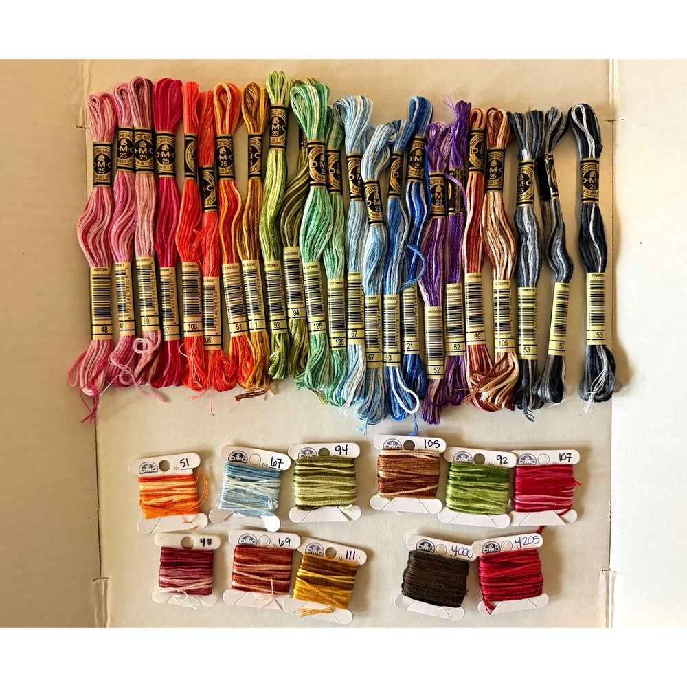Discontinued Variegated DMC Mouline Cotton Embroidery Floss - 23 Skeins + Bobbin
